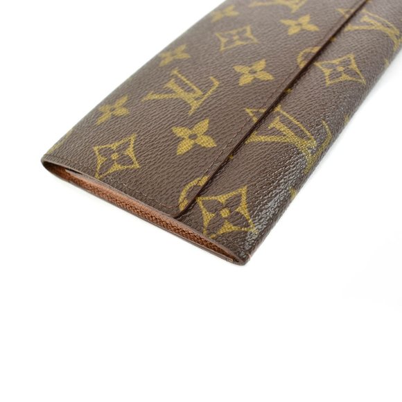 LOUIS VUITTON: Brown, "LV" Logo & Leather Folding Long Wallet (xm) - Picture 3 of 10